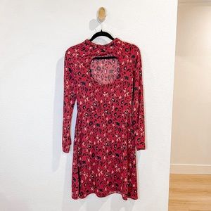 NWT & Other Stories Red and Pink Leopard Print Back Key Hole Cutout Mini Dress